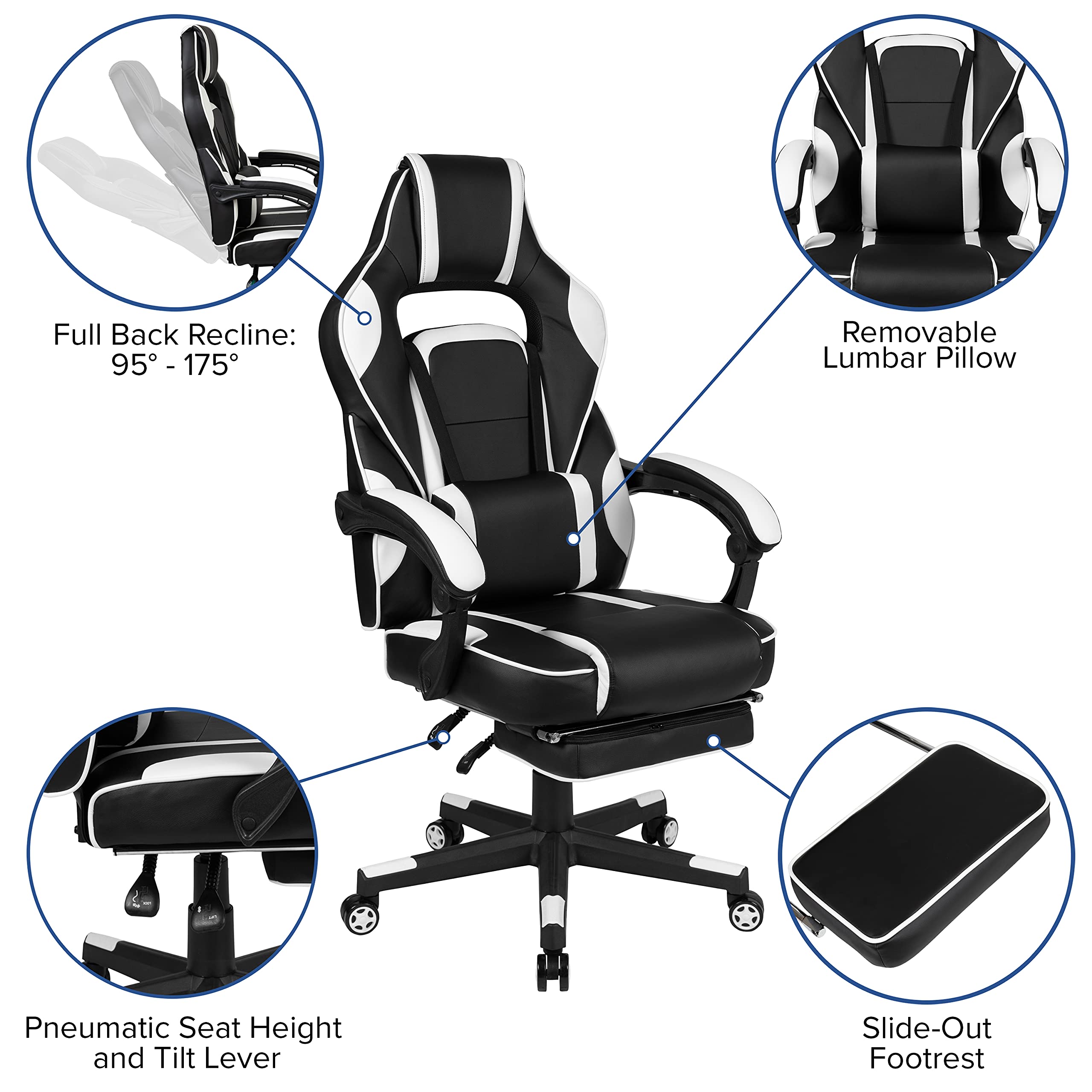 Flash Furniture Optis Black Gaming Desk With Cup Holder/Headphone Hook/Monitor Stand & White Reclining Back/Arms Gaming Chair With Footrest