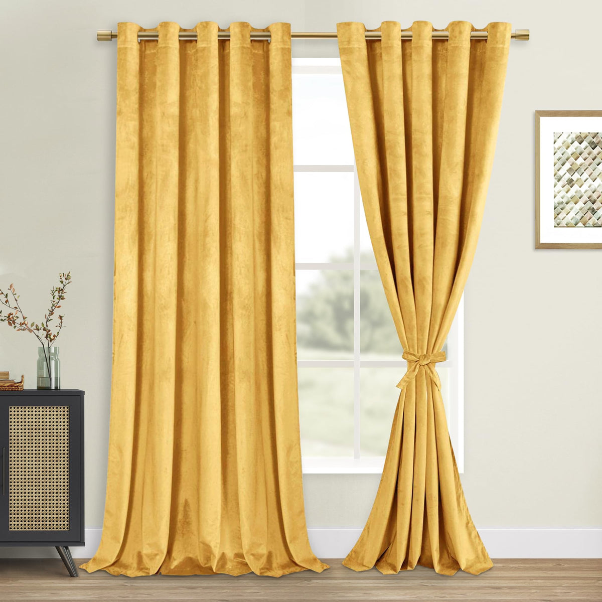 Dwcn Extra Wide Velvet Curtains - Room Darkening Privacy Protect Window Treatments Thick Grommet Tieable Privacy Drapes For Bedr