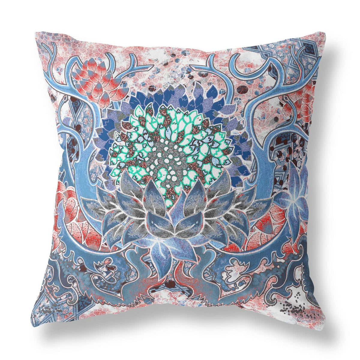 HomeRoots Sky Blue Pink 20â€ Blue Pink Flower Bloom Suede Throw Pillow