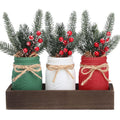 Winter Mason Jars, Winter Centerpieces for Tables, Wood Tray & 3 Painted Decorative Jars, Christmas Table Centerpieces Decoratio