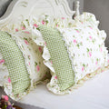 FADFAY Farmhouse Style Pillowcases Pink Rosetta Printed Gold with Green Plaid Elegant Country Style 100% Cotton Vintage Lace Ruf