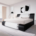 Allewie Queen Bed Frame with Iron Piece Decor, Faux Leather Upholstered Platform Bed with Adjustable Headboard & Strong Wooden S