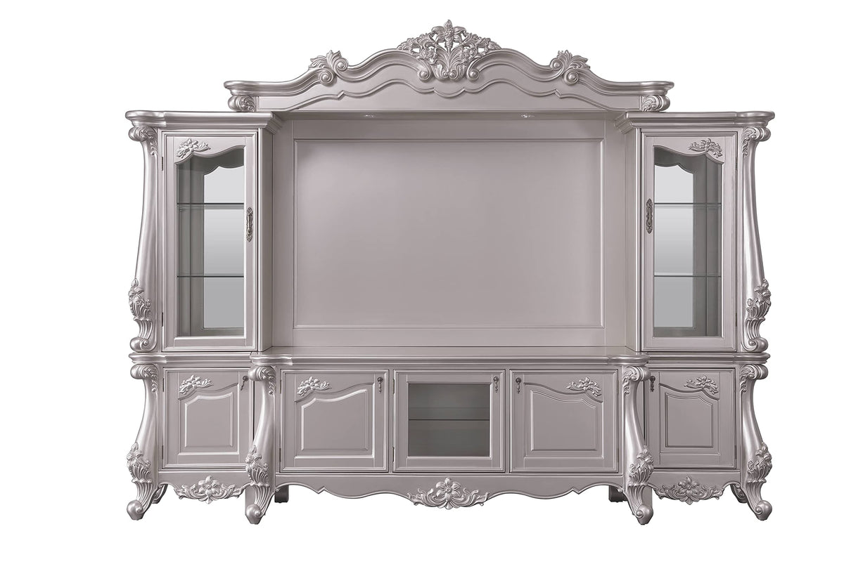 Acme Bently Wooden Entertainment Center with Glass Doors in Champagne Silver