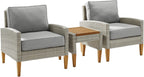 Crosley Furniture Capella 3-Piece Outdoor Chair and Side Table Set, Wicker Patio Conversation Sets, Acorn with Gray Cushions