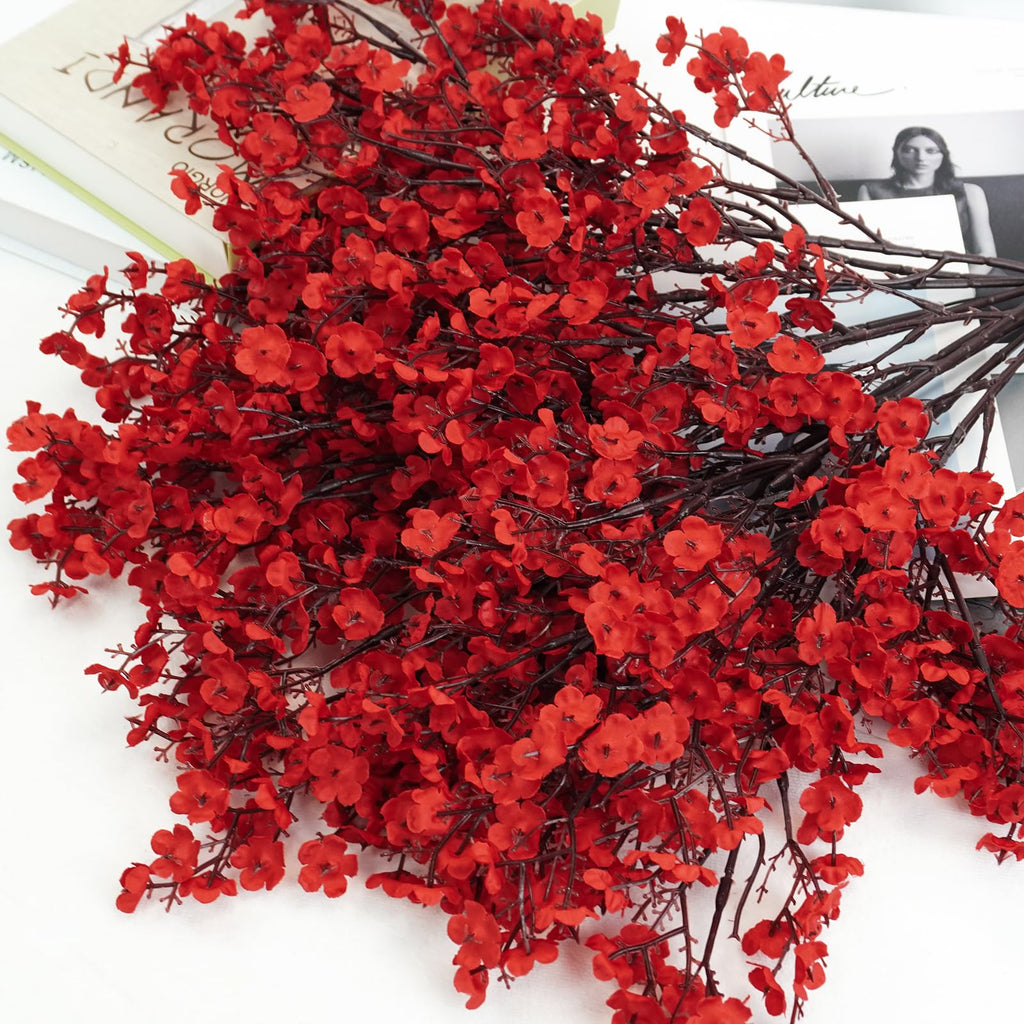 Uieke 6 Pcs Babys Breath Artificial Flowers Bulk Silk Red Faux Flowers Real Touch Gypsophila Bouquet For Christmas Halloween Hom