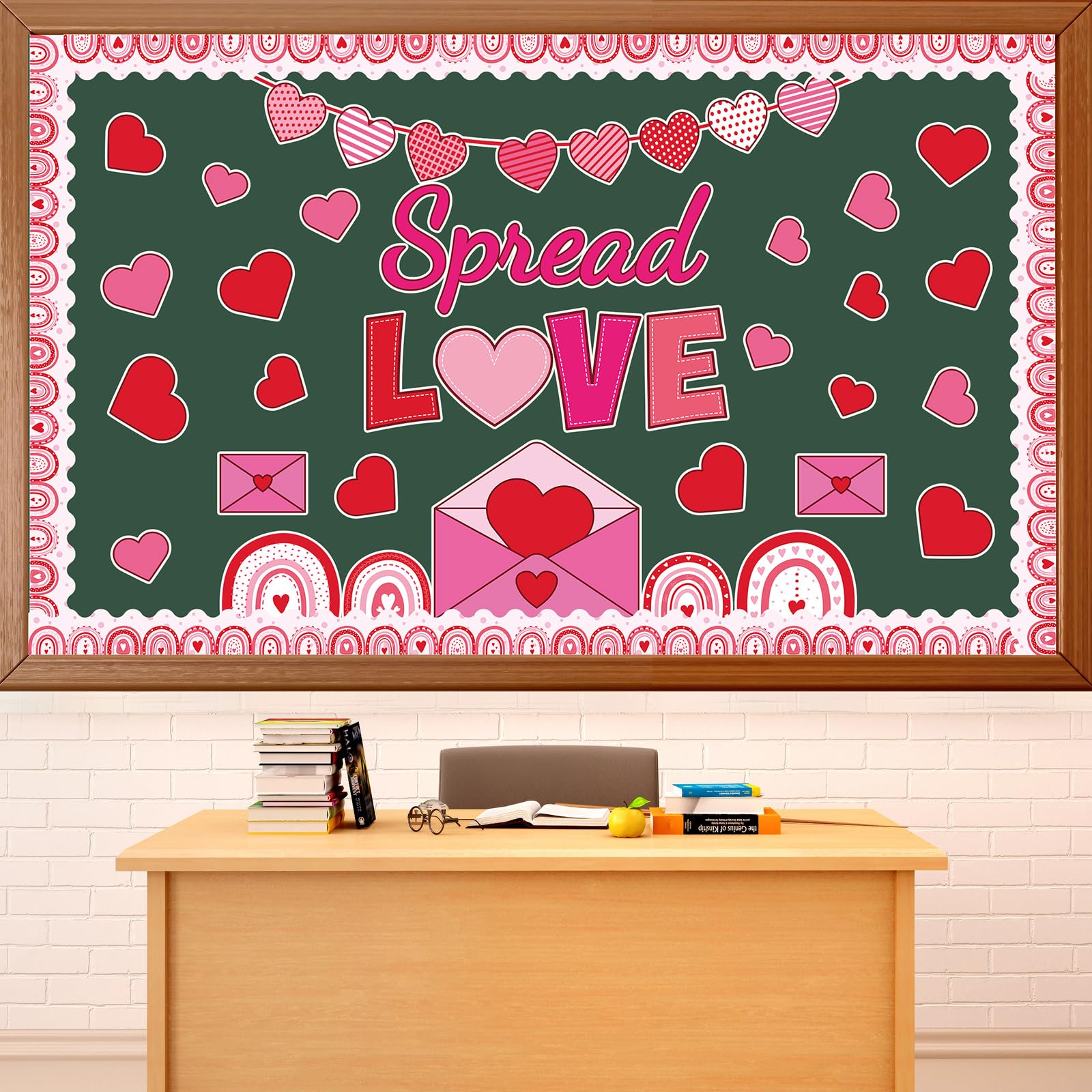 Spread Love Valentine'S Day Bulletin Board Decorations Valentines Day Classroom Bulletin Board Border Rainbow Envelopes Red Pink