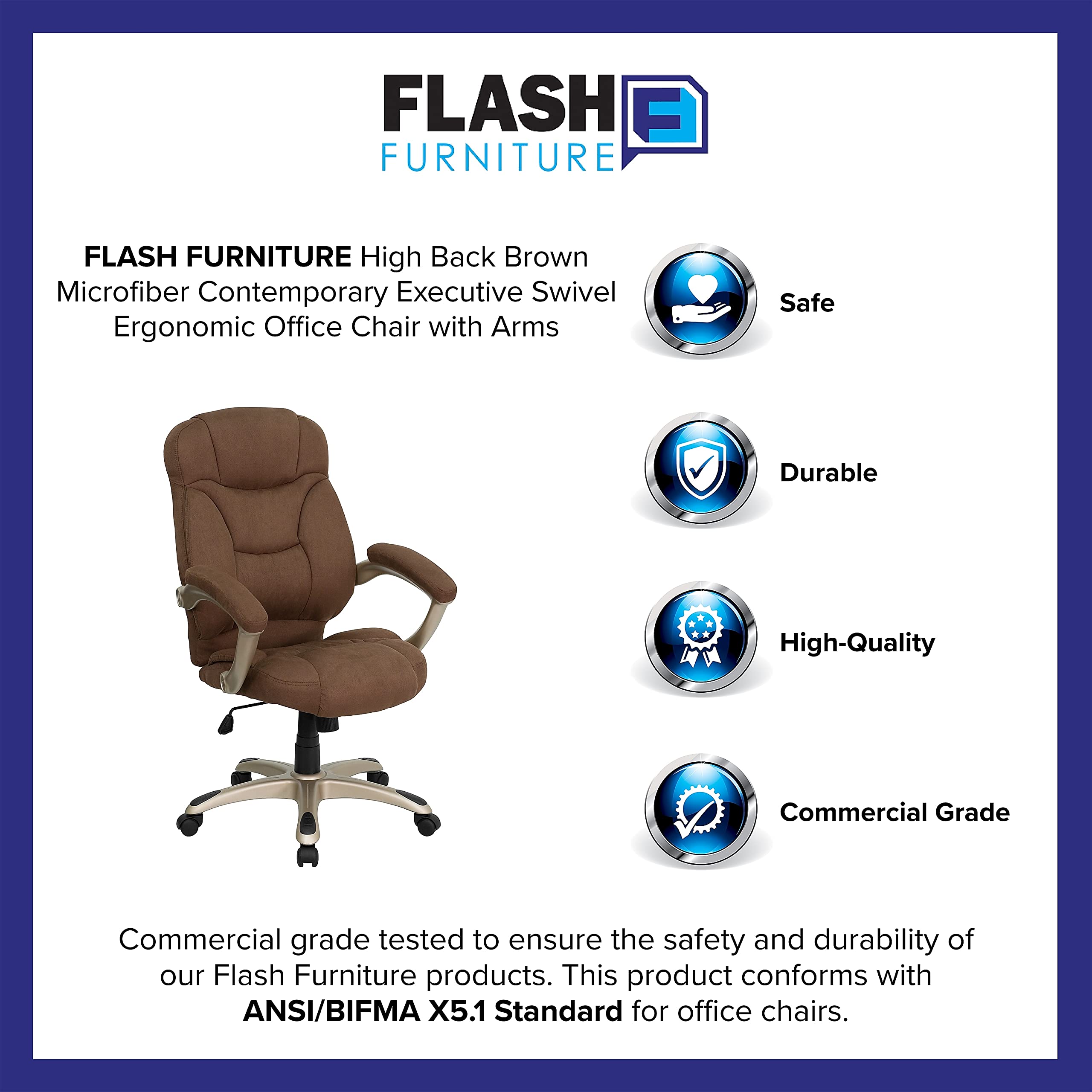 Flash Furniture Jessie High Back Brown Microfiber Contemporary Executive Swivel Ergonomic Office Chair with Arms