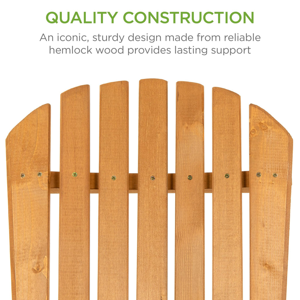 Best Choice Products Folding Adirondack Chair Outdoor Wooden Accent Furniture Fire Pit Lounge Chairs For Yard, Garden, Patio W/ 350Lb Weight Capacity - Natural