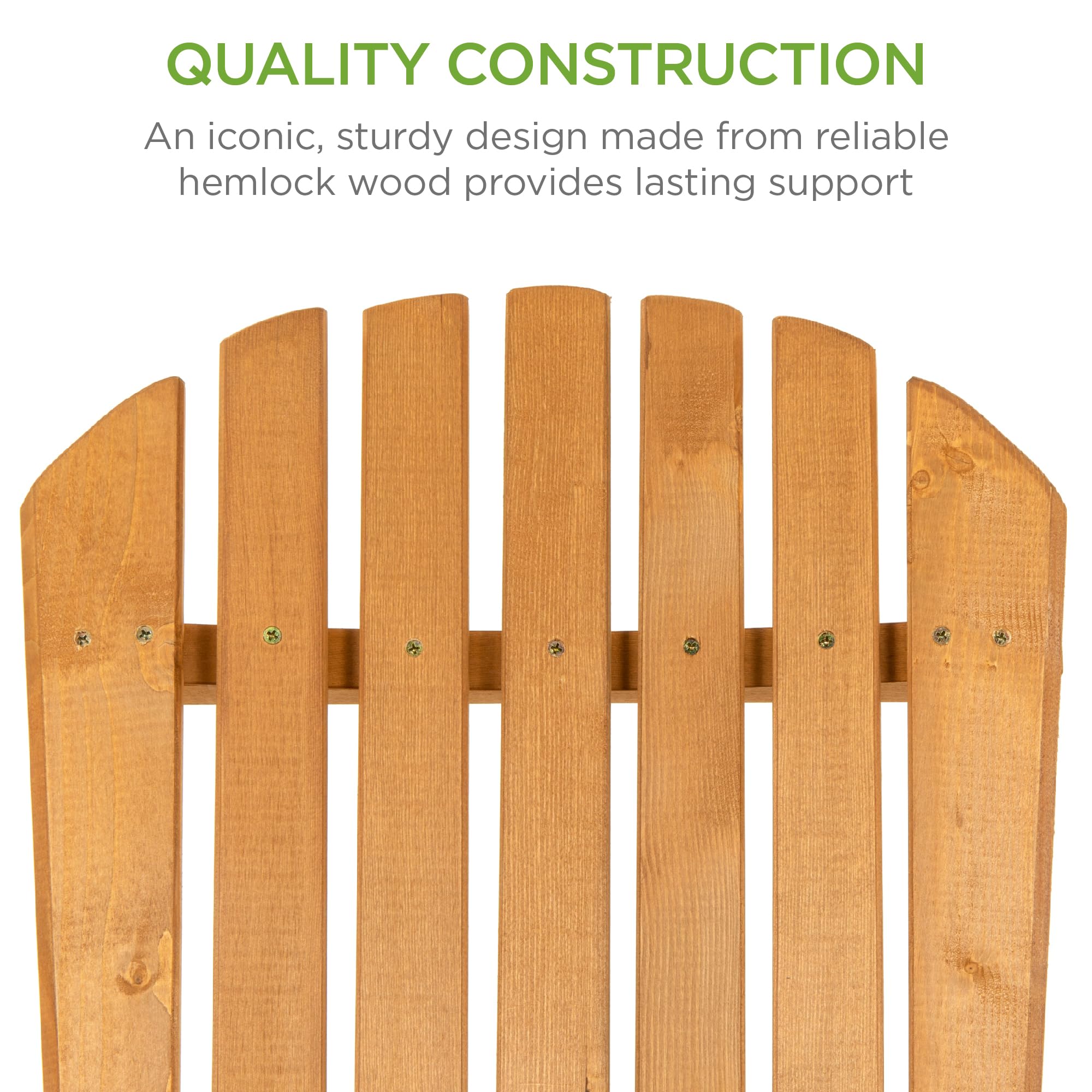 Best Choice Products Folding Adirondack Chair Outdoor Wooden Accent Furniture Fire Pit Lounge Chairs For Yard, Garden, Patio W/ 350Lb Weight Capacity - Natural