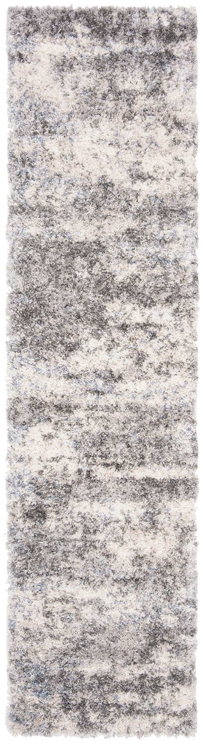 Safavieh Berber Shag Collection Runner Rug - 2' X 20', Grey Blue & Cream, Abstract Design, Non-Shedding & Easy Care, 1.2-Inch Th