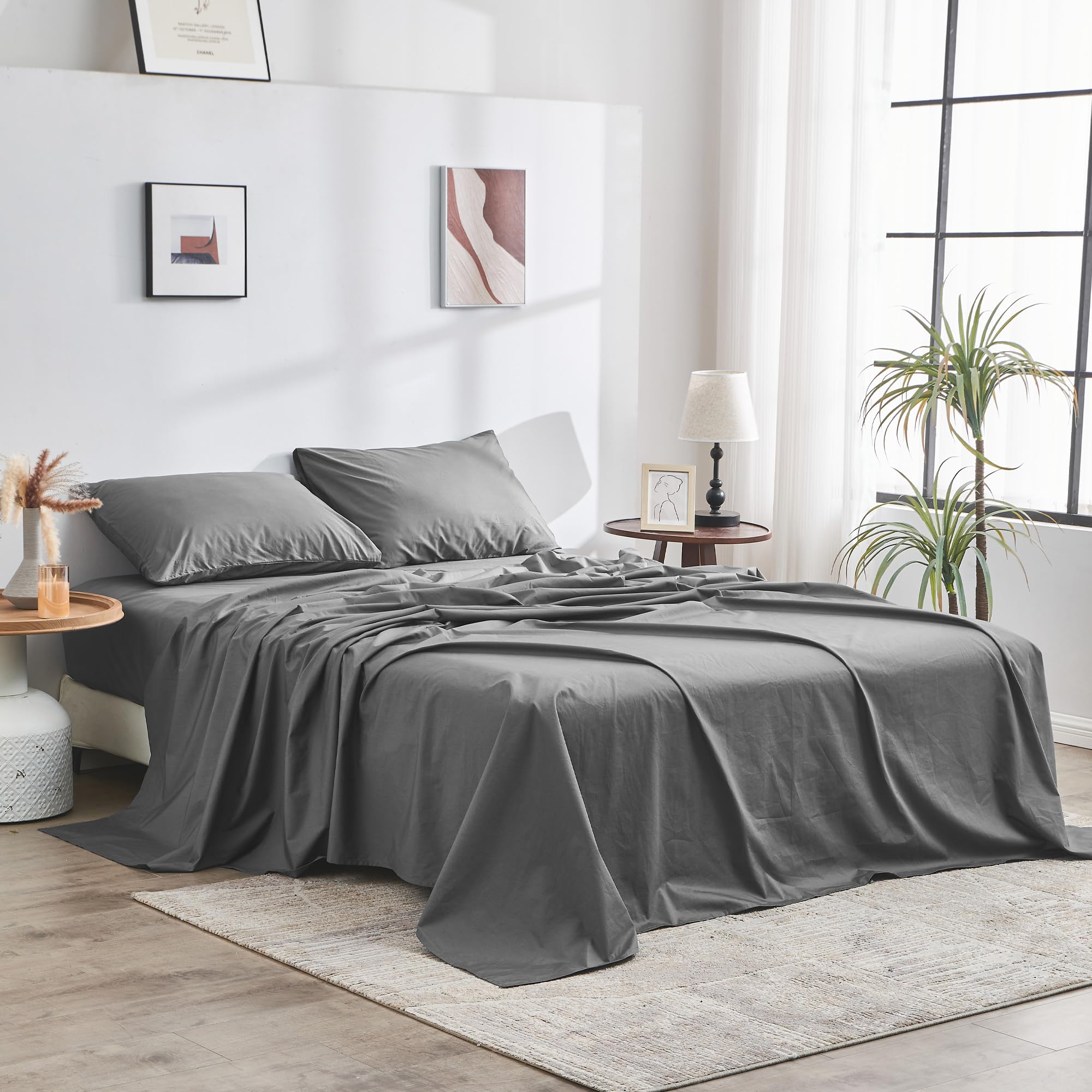 Doz By Sijo 100% Gots Certified Organic Cotton Sheet Set, Crisp Percale Weave, Long Staple, Breathable, Matte Finish, Hotel Styl