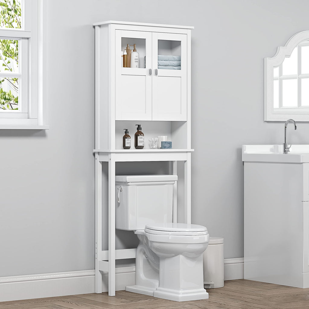 Spirich Bathroom Cabinet Over Toilet, Bathroom Storage Cabinet With Glass Doors And Adjustable Shelves, Over The Toilet Storage Cabinet, White
