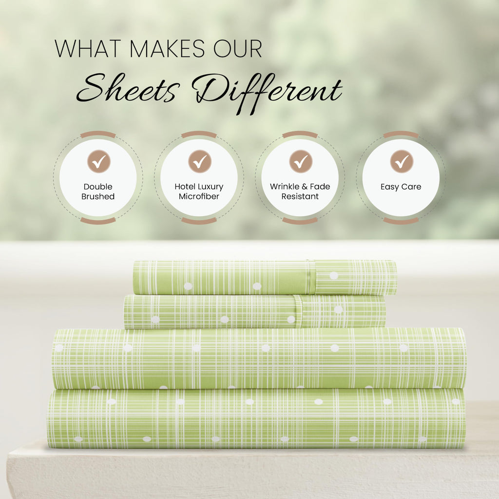 Linen Market 4 Piece Queen Bedding Sheet Set (Polka Dot Moss) - Sleep Better Than Ever With These Ultra-Soft & Cooling Bed Sheet