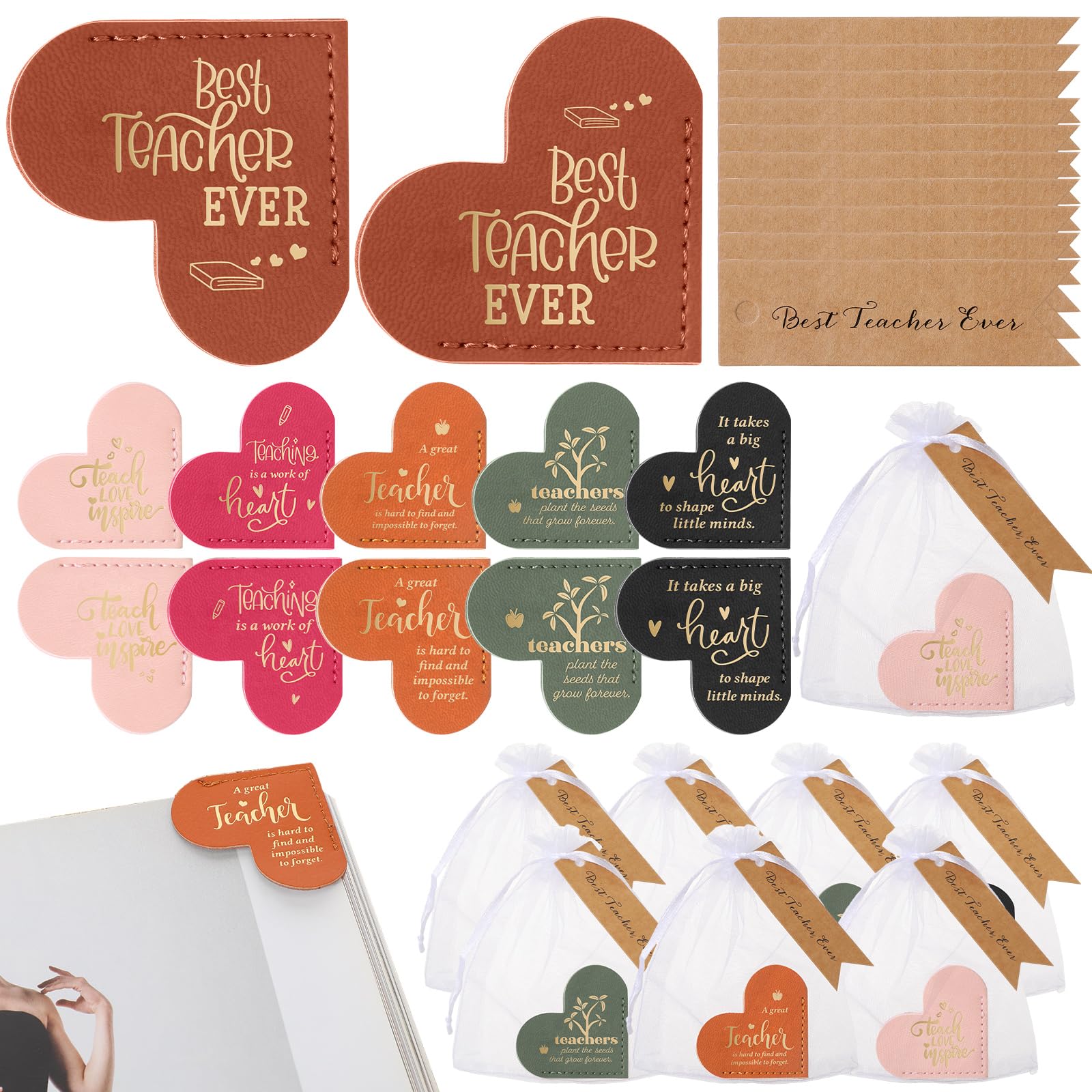 Sinload Back To School Gifts For Teacher, Teacher Bookmark Gifts Includes Heart Shaped Leather Bookmark Best Teacher Ever Tags W
