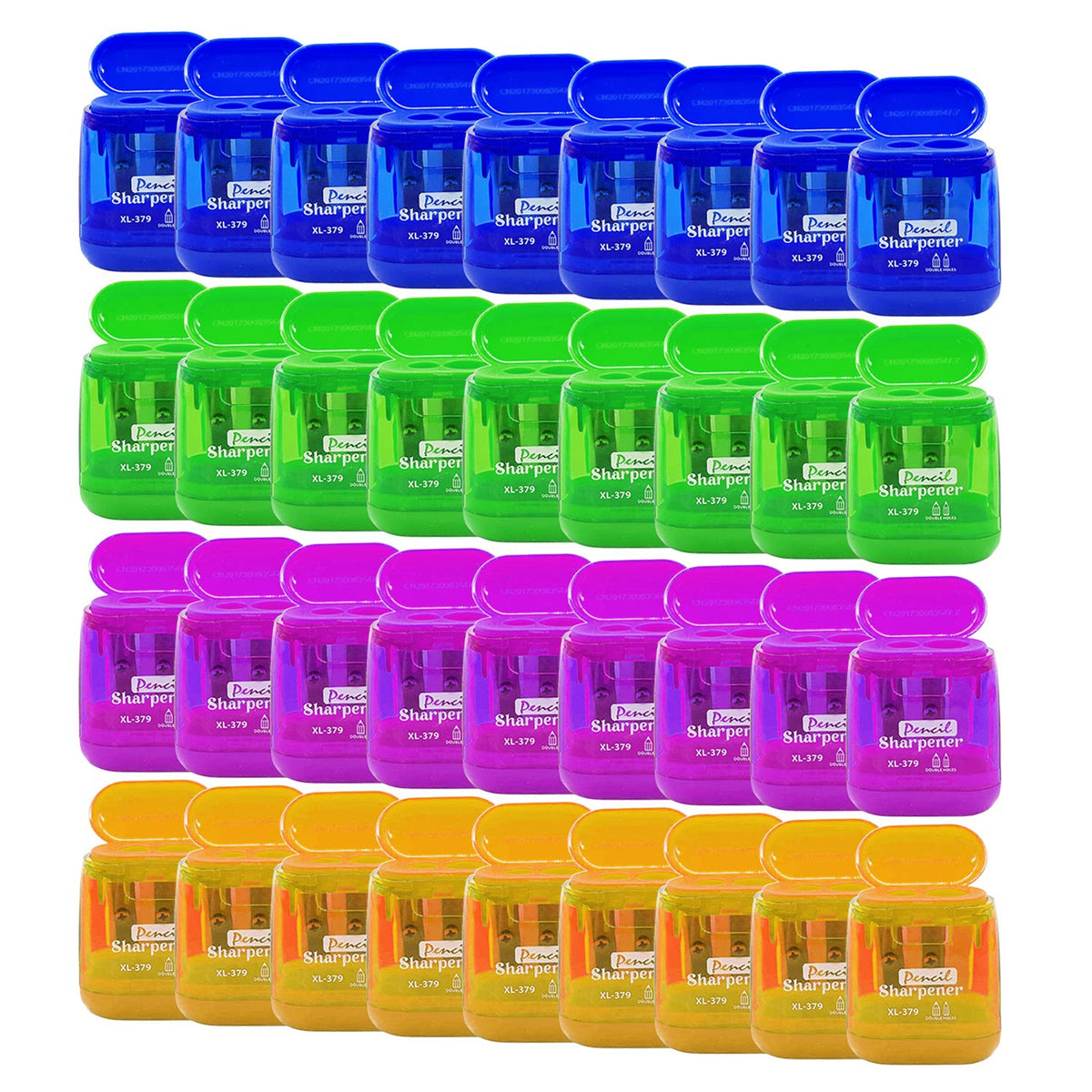 Alpurple 36 Pcs Double Holes Manual Pencil Sharpener-Handheld Plastic Crayon Sharpener With Lid For School, Office And Home Supp