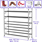 5-Tier Adjustable Freestanding Shoe Rack Organizer, Stackable Metal, Chrome