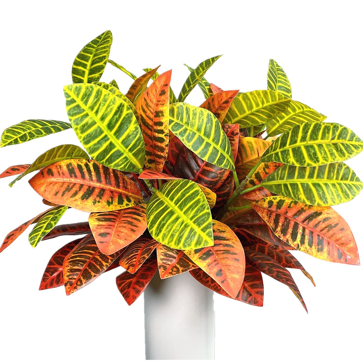 Magrowie Artificial Croton Plant Leaf Branches Lifelike Tropical Houseplant Bush Stems for Home Office Decoration (Orange - Pack