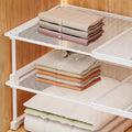 KOGHUP Expandable Closet Shelf Organizer, White Metal Mesh Stackable Adjustable Extendable Storage Rack, Multifunctional Wardrob