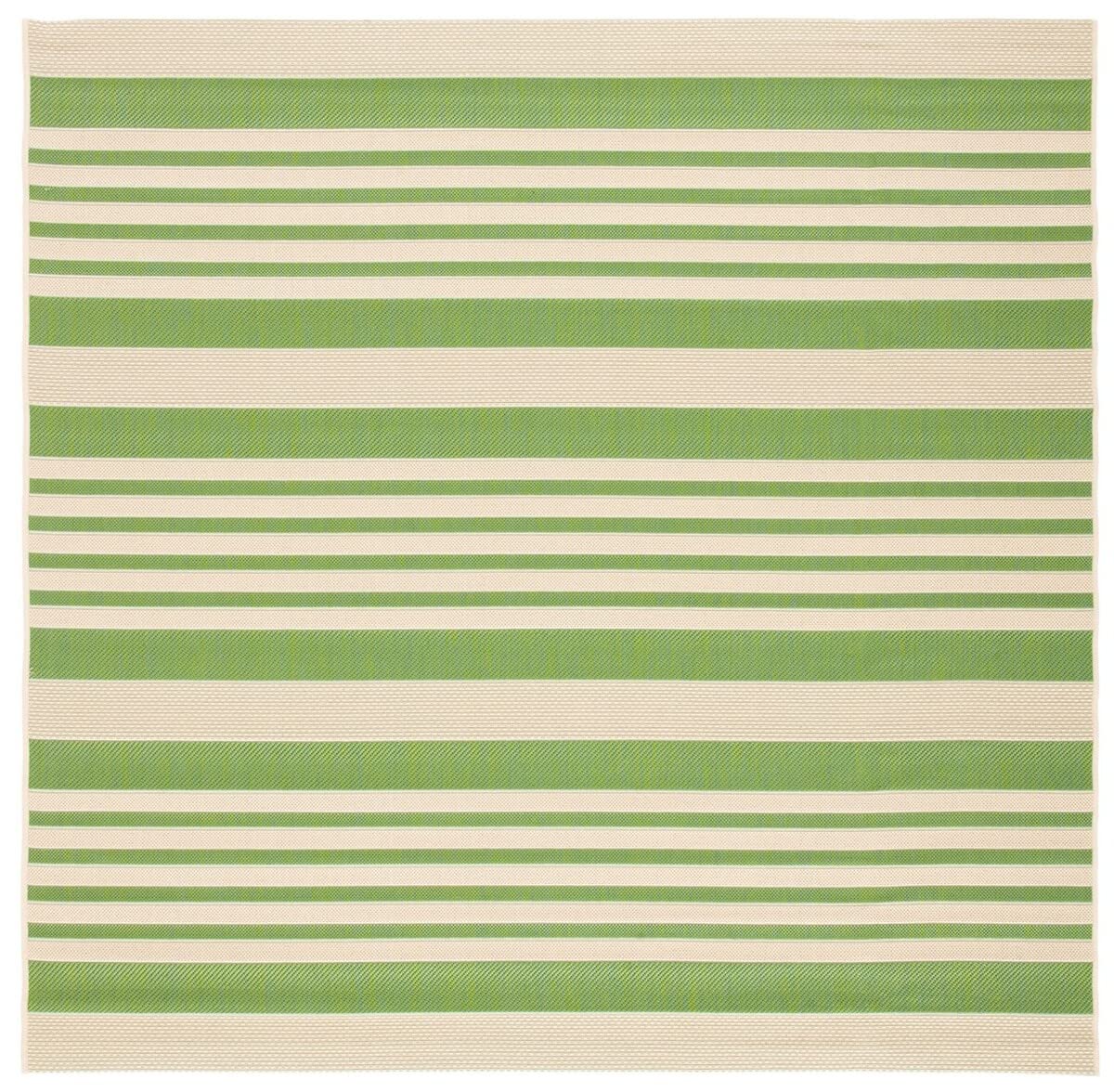 SAFAVIEH Courtyard Collection 4' Square Green/Beige CY6062 Stripe Indoor/ Outdoor-Waterproof Easy-Cleaning Patio Backyard Mudroo