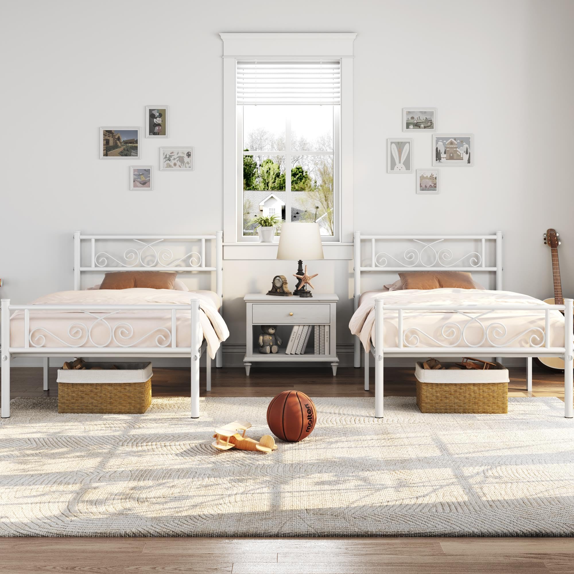 Yaheetech Twin Bed Frames Metal Platform Bed With Headboard And Footboard No Box Spring Needed Easy Assembly,Ground Clearance: 12.6''/White/Twin Bed