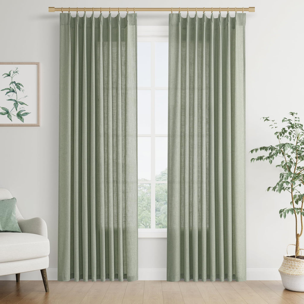 Joywell Linen Pinch Pleated Curtains 84 Inches Long,Back Tab Window Drapes With Hooks Lightweight For Bedroom Living Room Patio Sliding Glass Door Privacy,W50 X L84,Sage Green,2 Panels Set