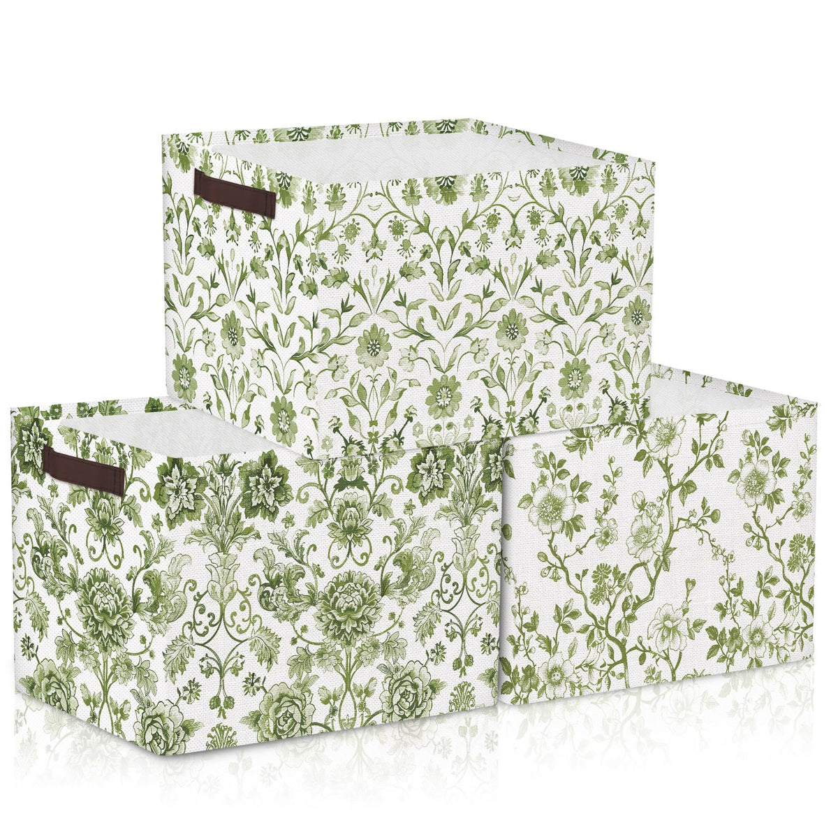 Geelin 3 Pack Sage Green Floral Storage Baskets Empty Green Basket for Gift