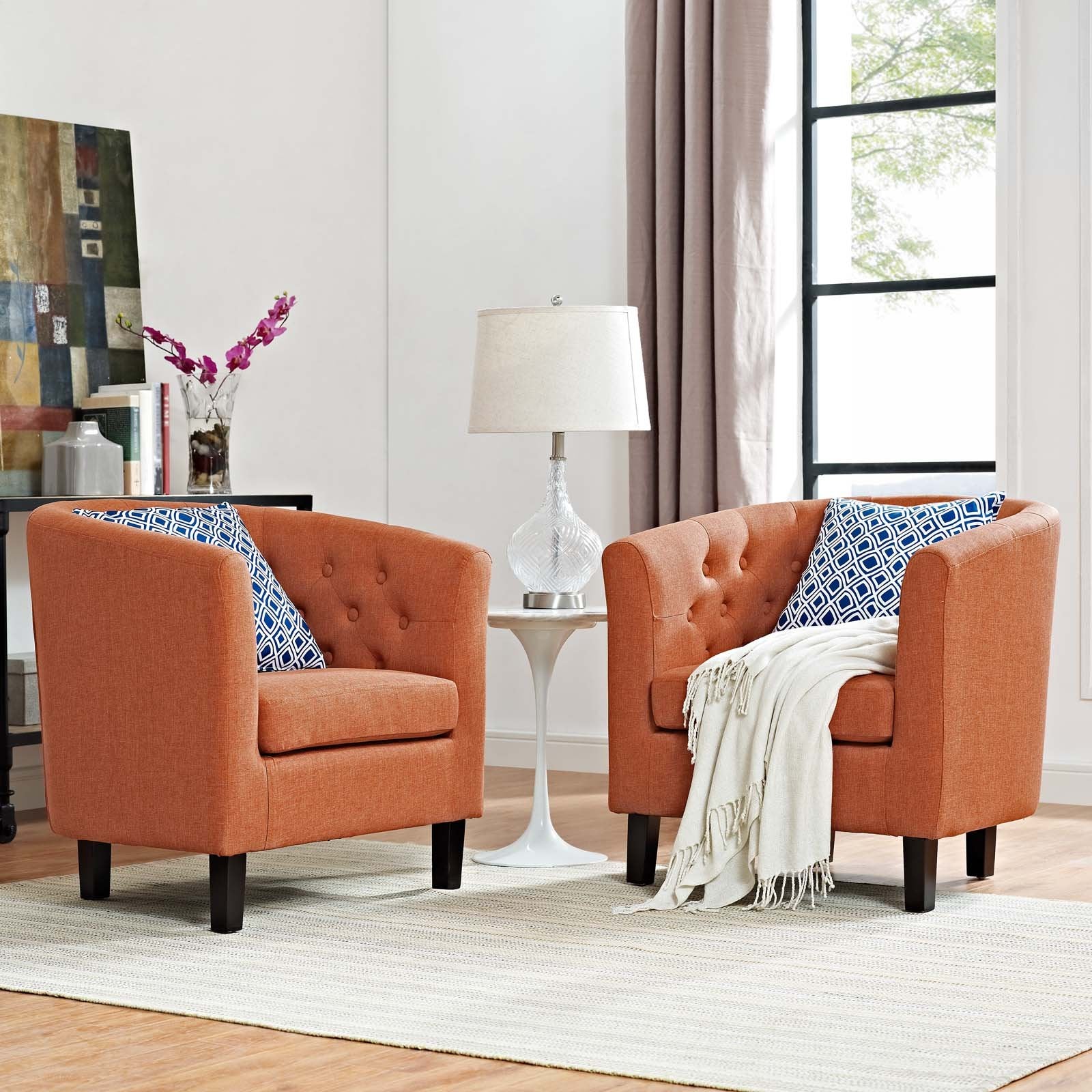 Modway Prospect Upholstered Fabric Contemporary Modern Two Armchairs In Orange