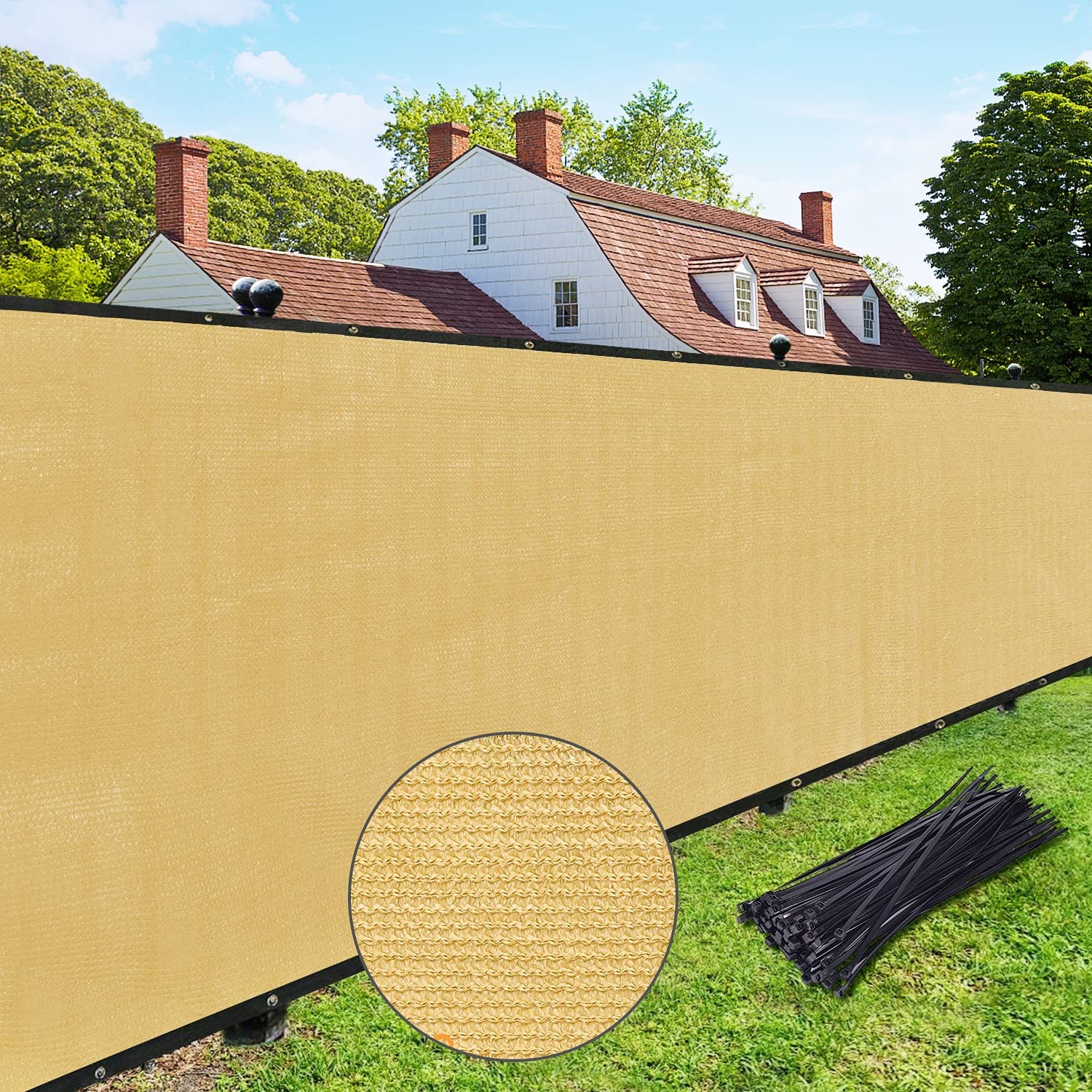 Upgrade Privacy Fence Screen 6'X90' Sand Outdoor 90% Visibility Blockage 170 Gsm Mesh Shade Cover Panels For Backyard,Balcony,Ho