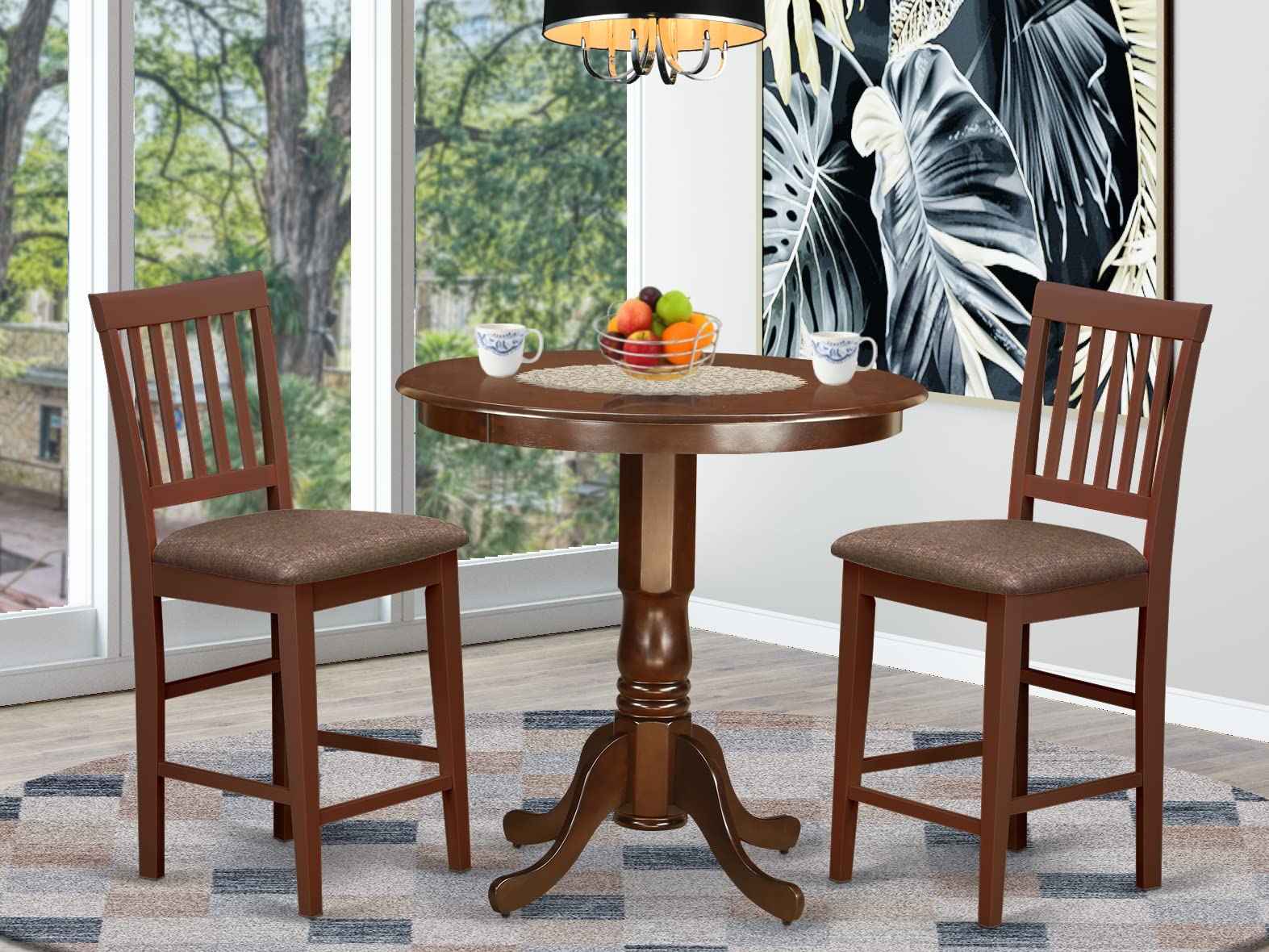 East West Furniture Javn3-Mah-C 3 Pc Dining Counter Height Set - Dining Table And 2 Counter Height Chairs.