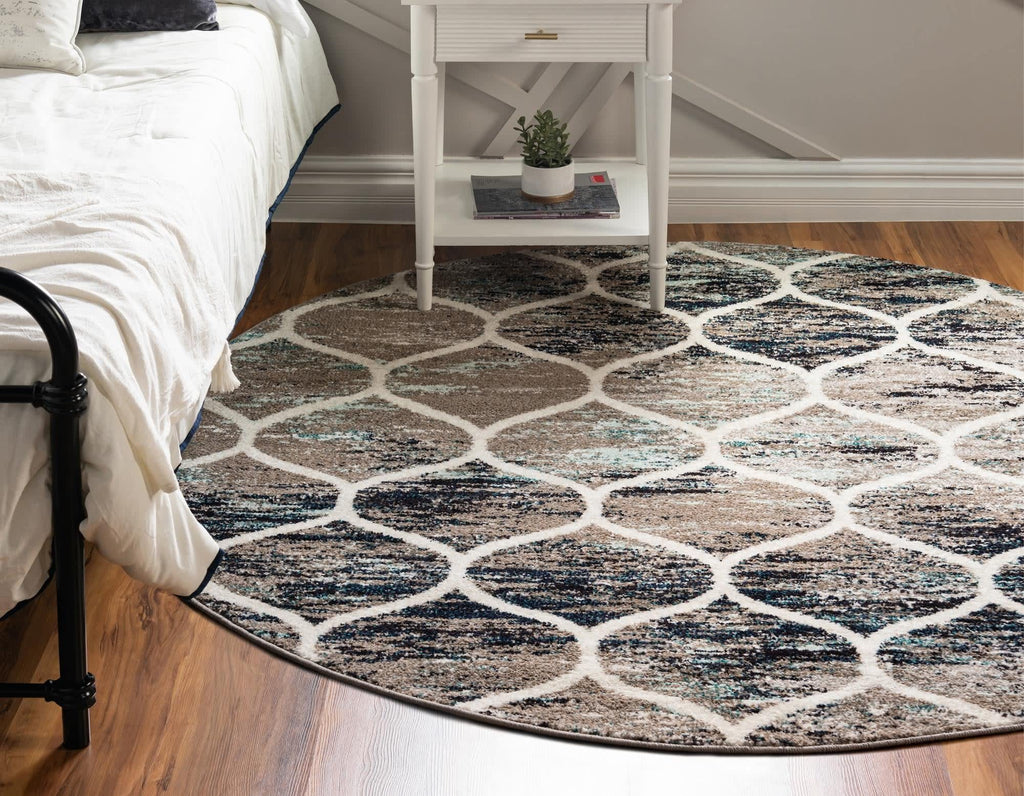 Unique Loom Trellis Frieze Collection Area Rug - Rounded (4' Round, Blue Multi/ Ivory)