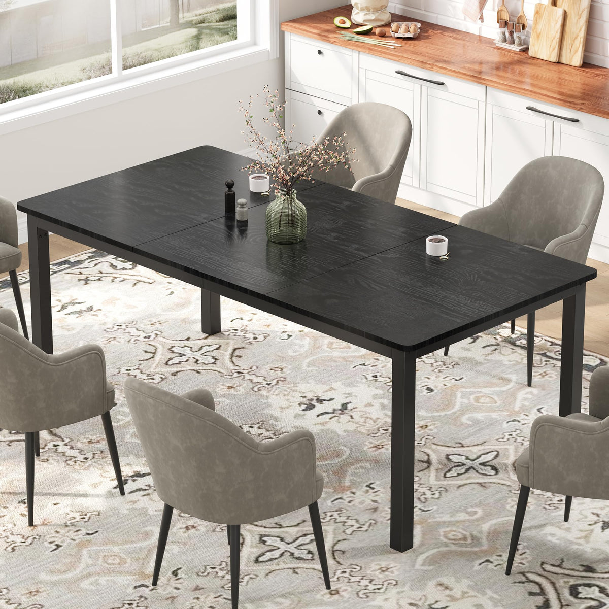 Garveehome 70.8In Industrial Dining Table For 6, Wooden Long Dinner Table With Mortise Tenon Design, Kitchen Table With Sturdy M