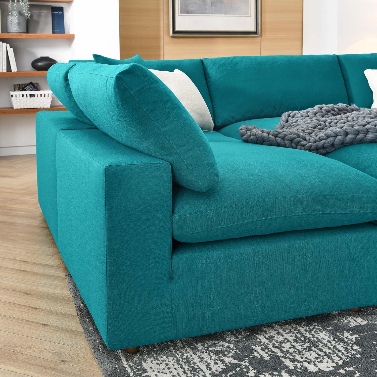 Modway Commix 6-Piece Modern Fabric Overstuffed Sectional Sofa In Teal