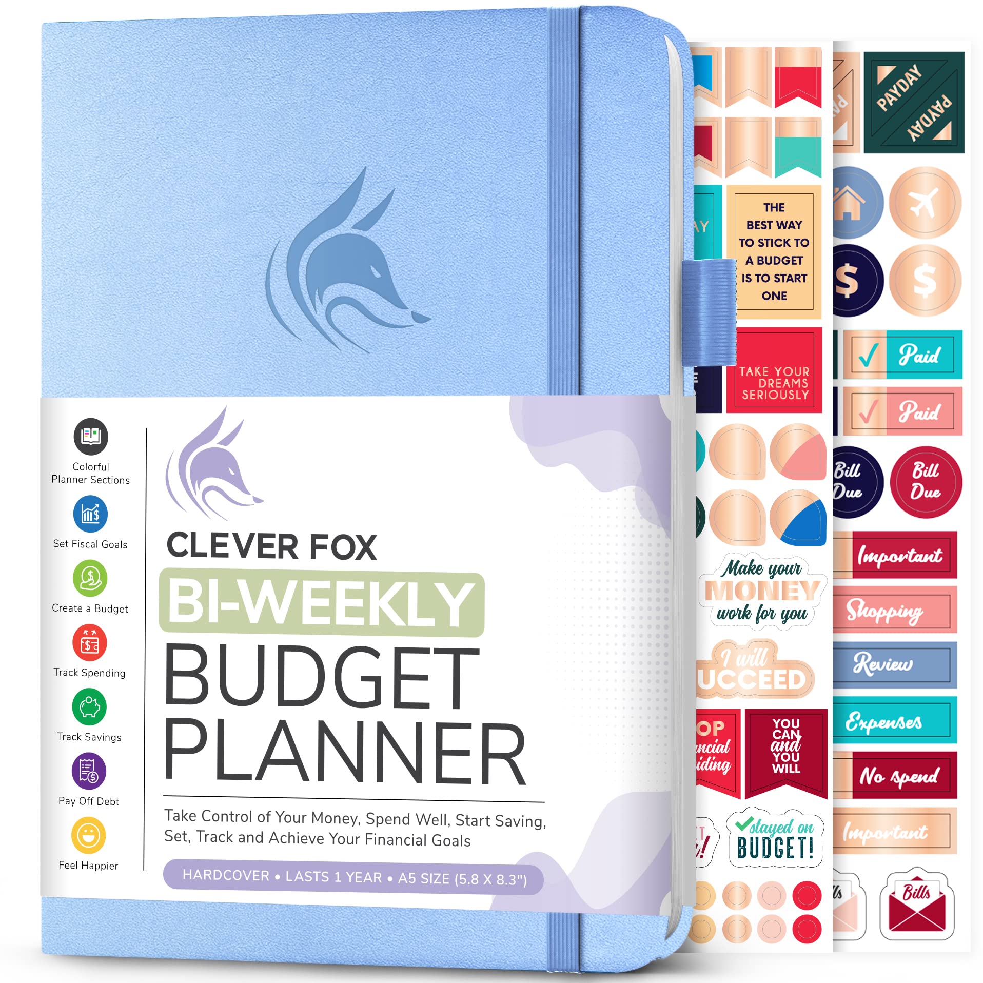 Clever Fox Bi Weekly Budget Planner - Undated Financial Organizer Book - Expense Tracker, Budgeting & Bill Notebook, A5 (Periwin