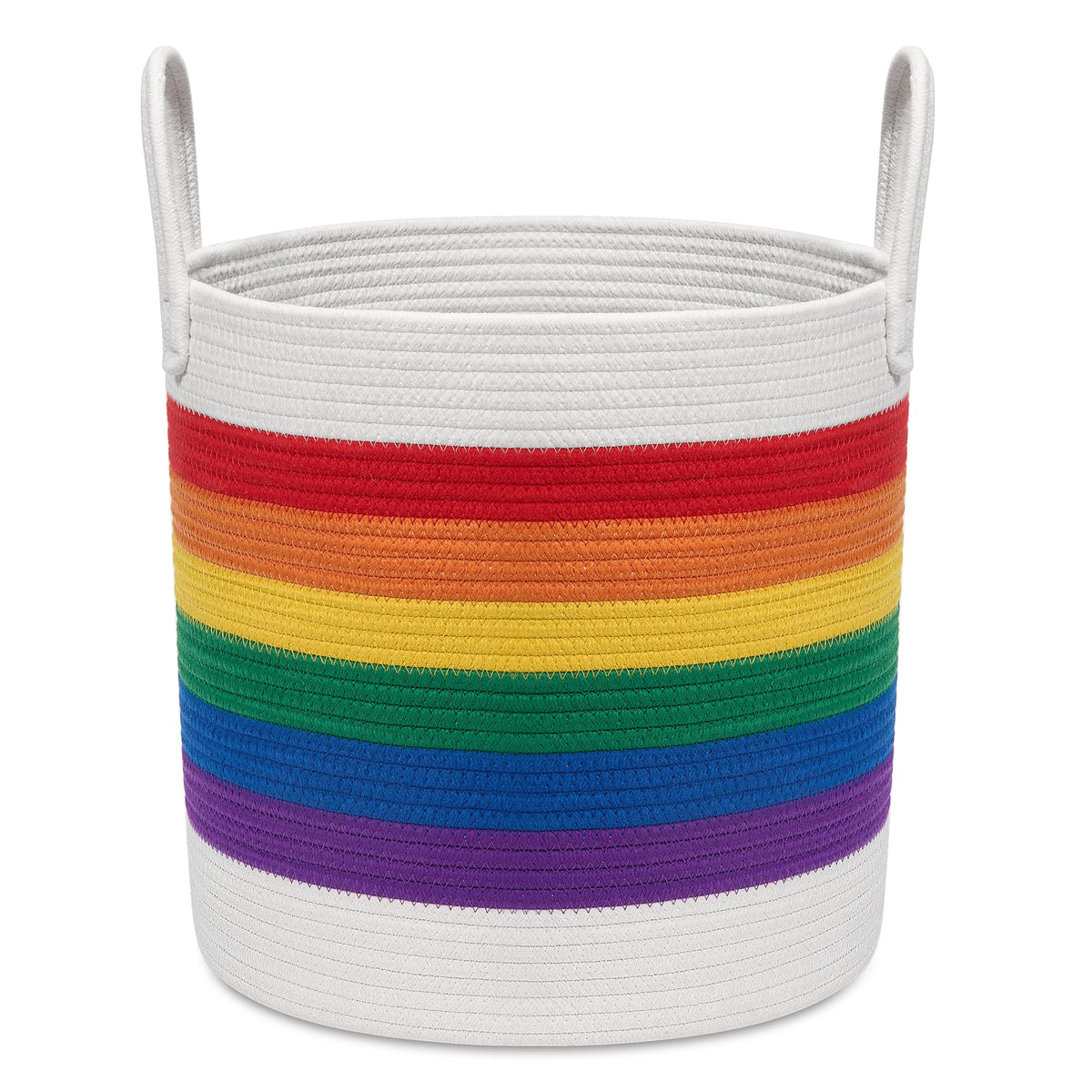 LOILAM Rainbow Pride Cotton Rope Basket, Woven Storage Basket with Handles