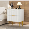 HQZX White Nightstand with Charging Station, Fluted Nightstand with Wide Tabletop, Modern Bedside Table with 2 Drawers, White an