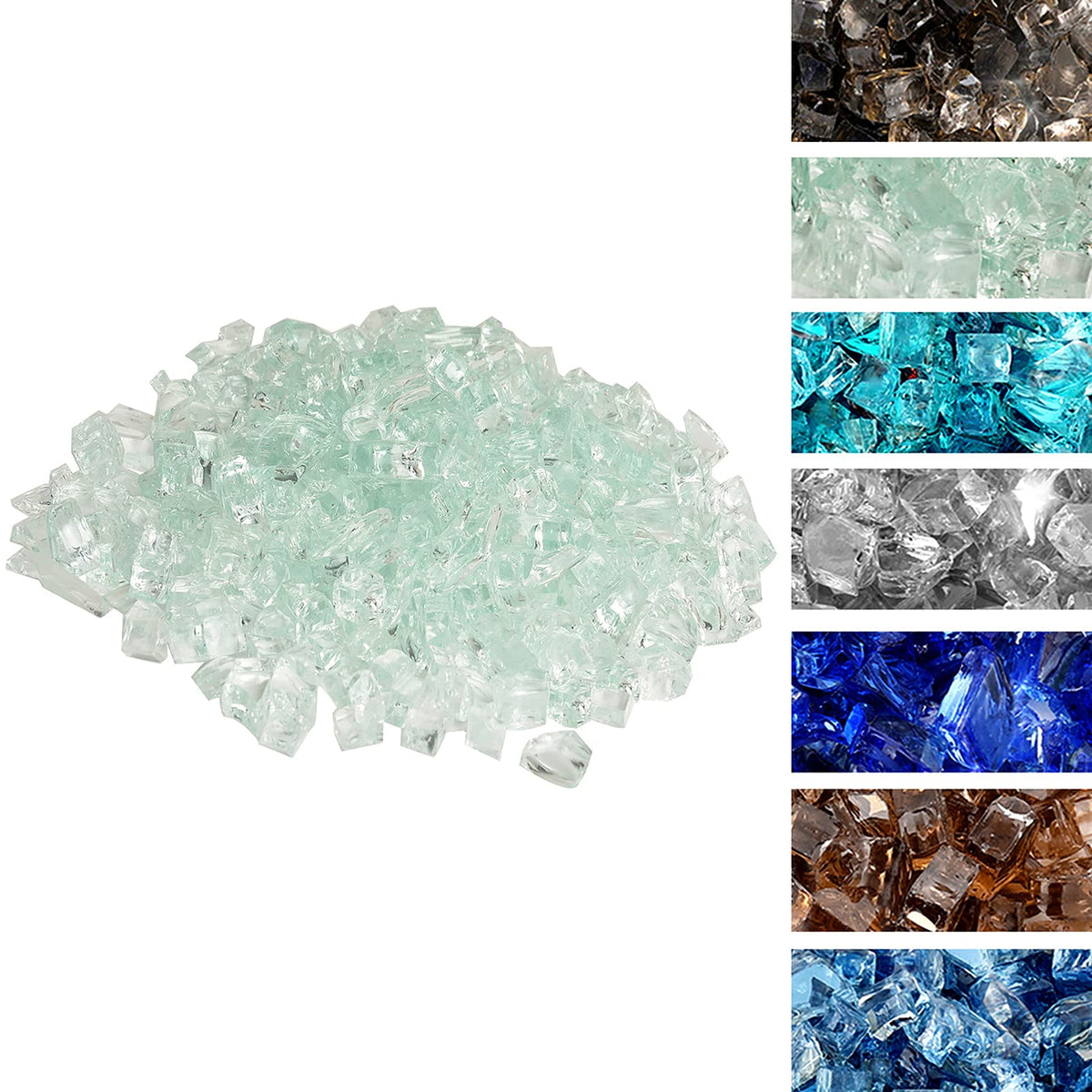 Skyflame High Luster 10-Pound Regular Fire Glass For Fire Pit Fireplace Garden Landscaping Crystal Ice 1/2' Size