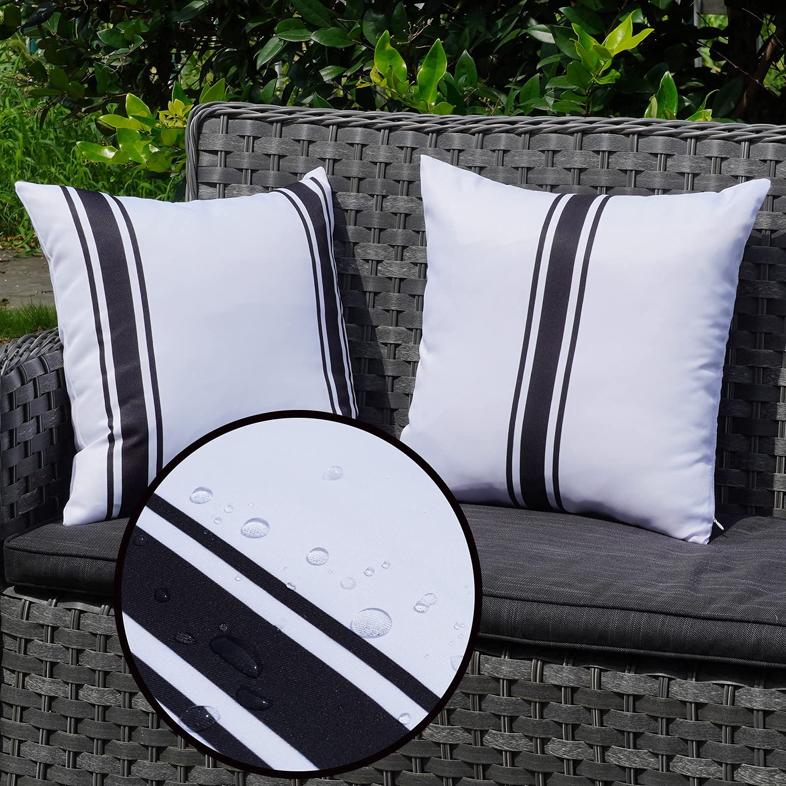 Onway Outdoor Pillow Covers 18X18 Waterproof Set Of 2 Decorative Throw Cushion Cover White And Black Striped Outdoor Pillows For