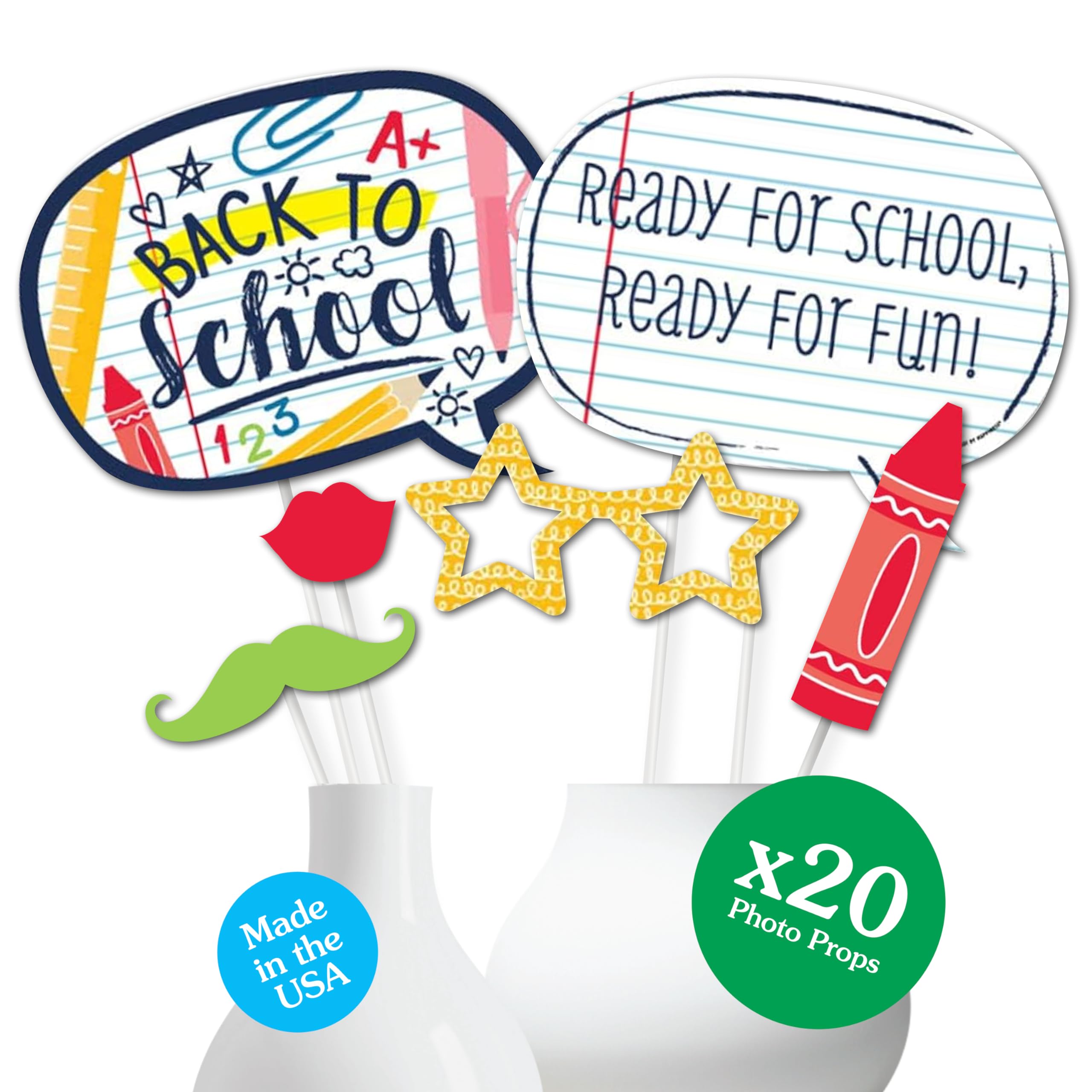 Big Dot of Happiness Back to School - First Day of School Classroom Decorations and Photo Booth Props Kit - 20 Count