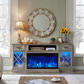 OKD 70   TV Stand with 36   Electric Fireplace, Media Entertainment Center for TVs Up to 80  , Modern Farmhouse 3-Sided Gl
