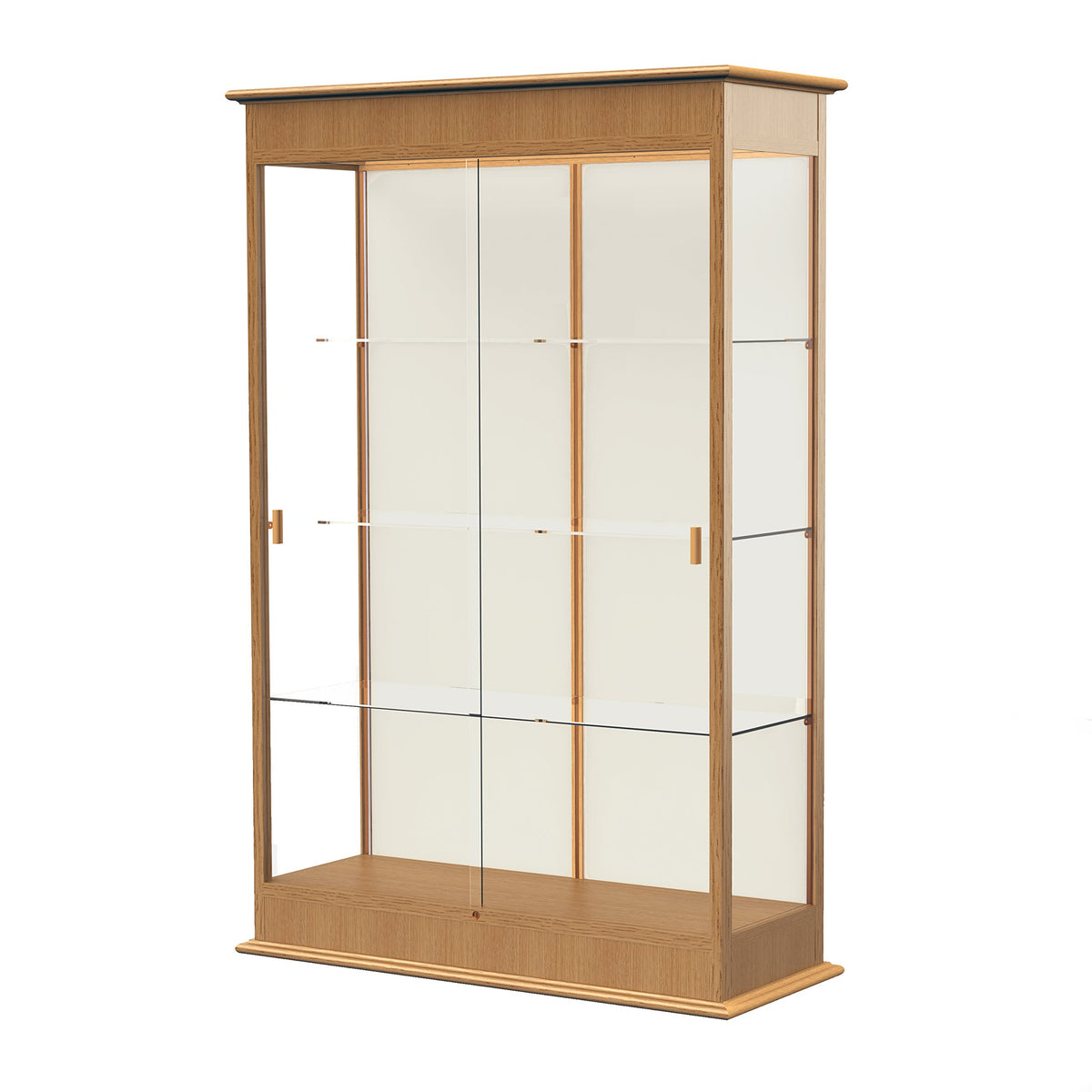 Waddell Varsity Sliding Doors Lighted Display Case, 48W By 77H By 18&quot; D, Plaque Back With Autumn Oak Finish