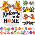 Interchangeable Welcome Home Sign, Front Door Decor With 4 Seasonal Wreaths and 21 Changeable Icons, Rustic Wood Wall Porch Hang