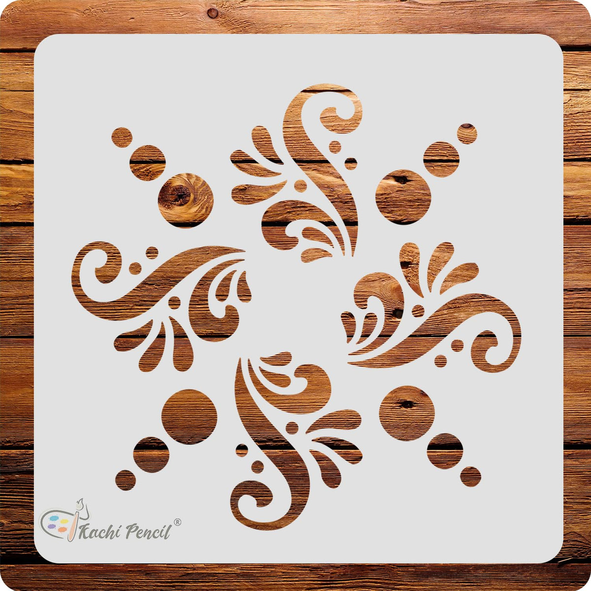 Kachi Pencil Floral Round Mandala Craft Stencil for Art and Painting, Size 6 x 6 inch Reusable Stencil for Painting, Fabric, Gla
