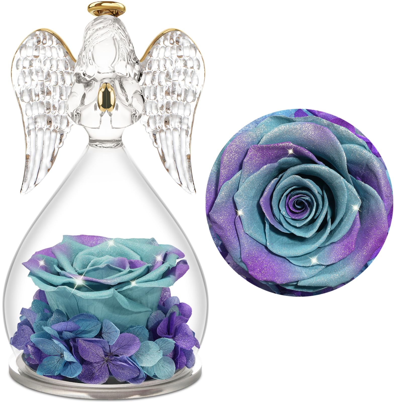 Yamonic Valentines Day Gifts For Her, Angel Figurines With Real Rose Gifts For Her Mom Grandma, Preserved Flowers Rose Angel Fig
