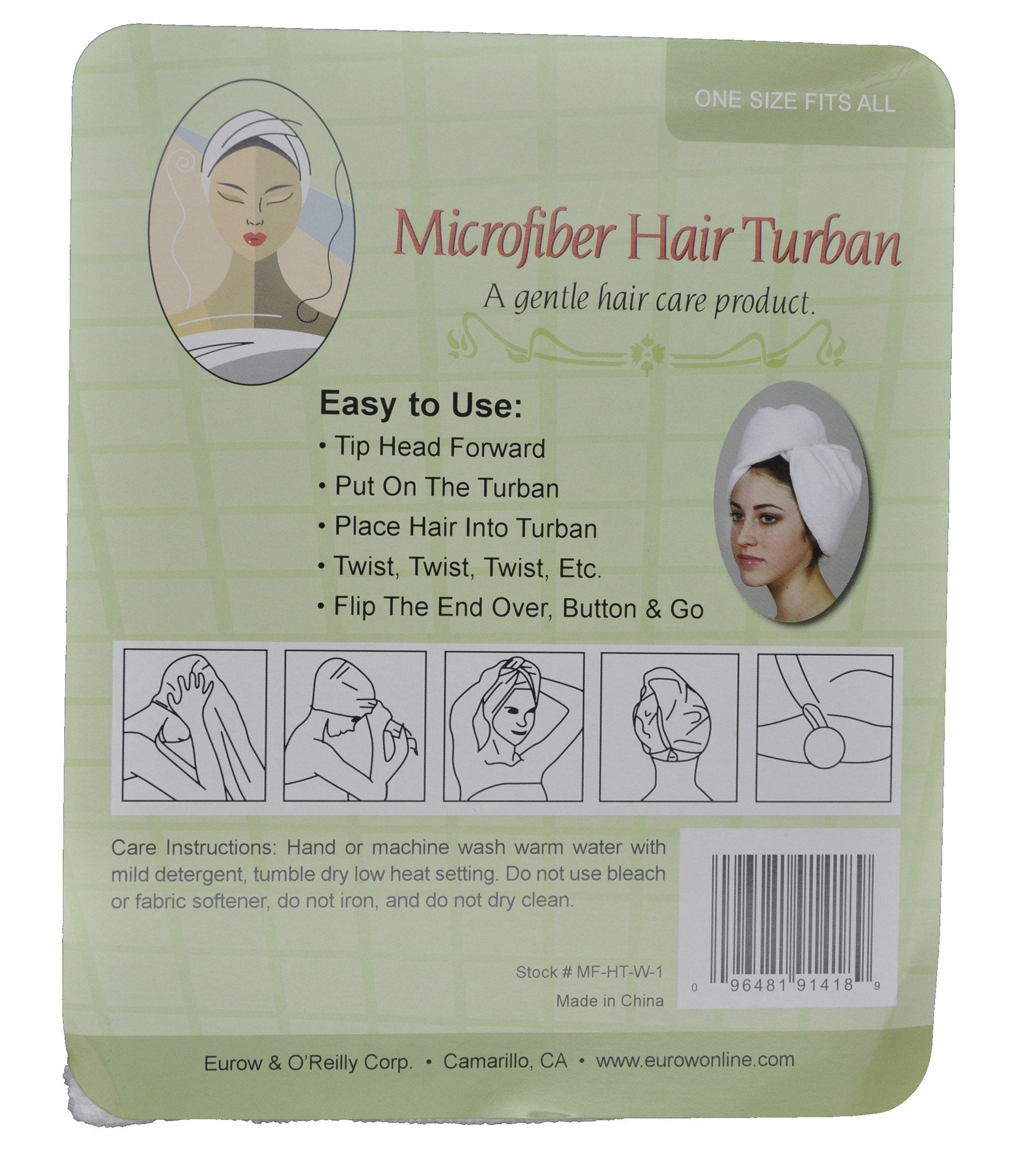 Eurow Microfiber Hair Towel Turban Wrap - White - 1 Pack
