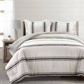 Lush Decor Farmhouse Stripe Reversible Cotton Comforter Set, 3 Piece Set, King, Black - Cozy Farmhouse Bedding Set - Rustic Deco