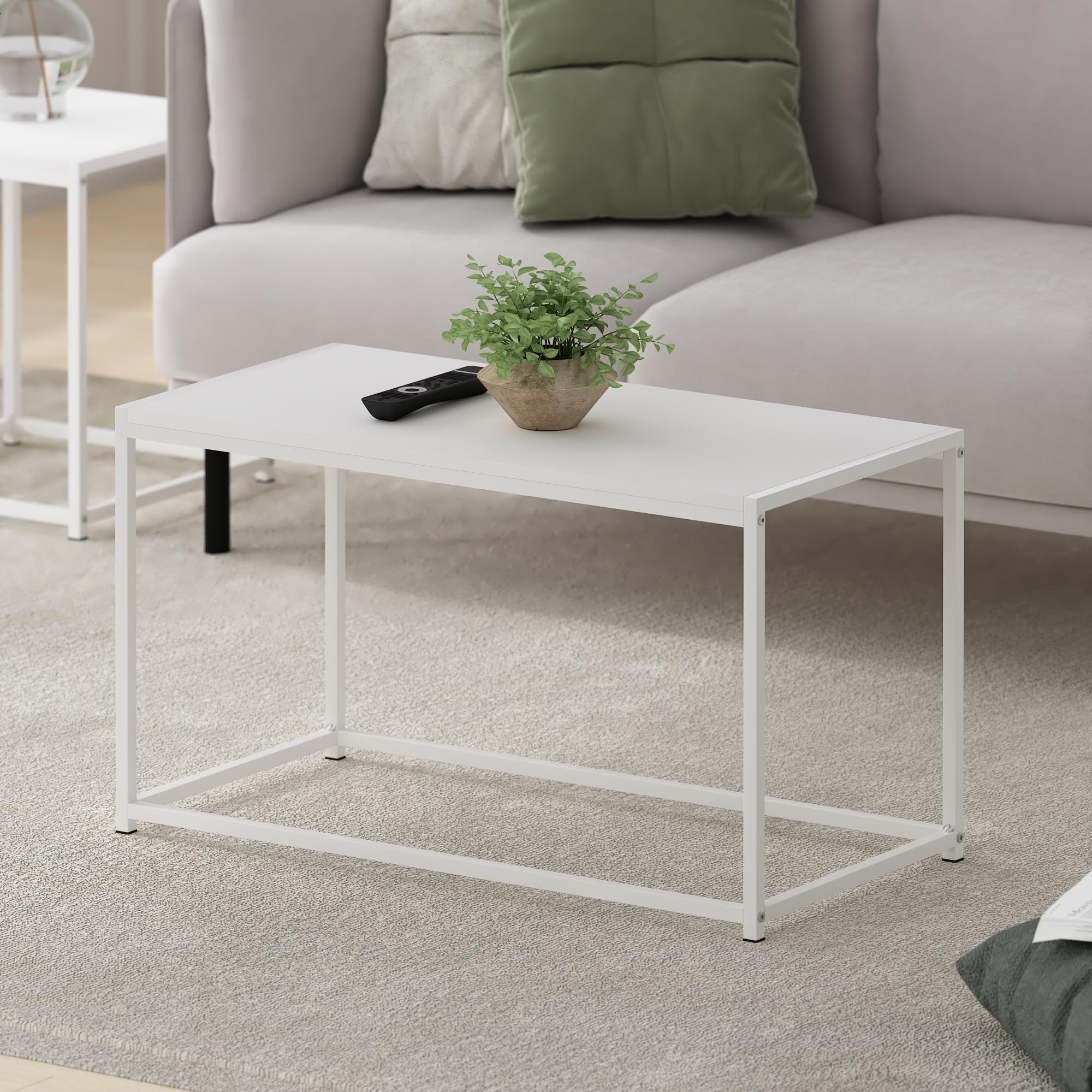 Furinno Camnus Modern Living Coffee Table, Solid White/White