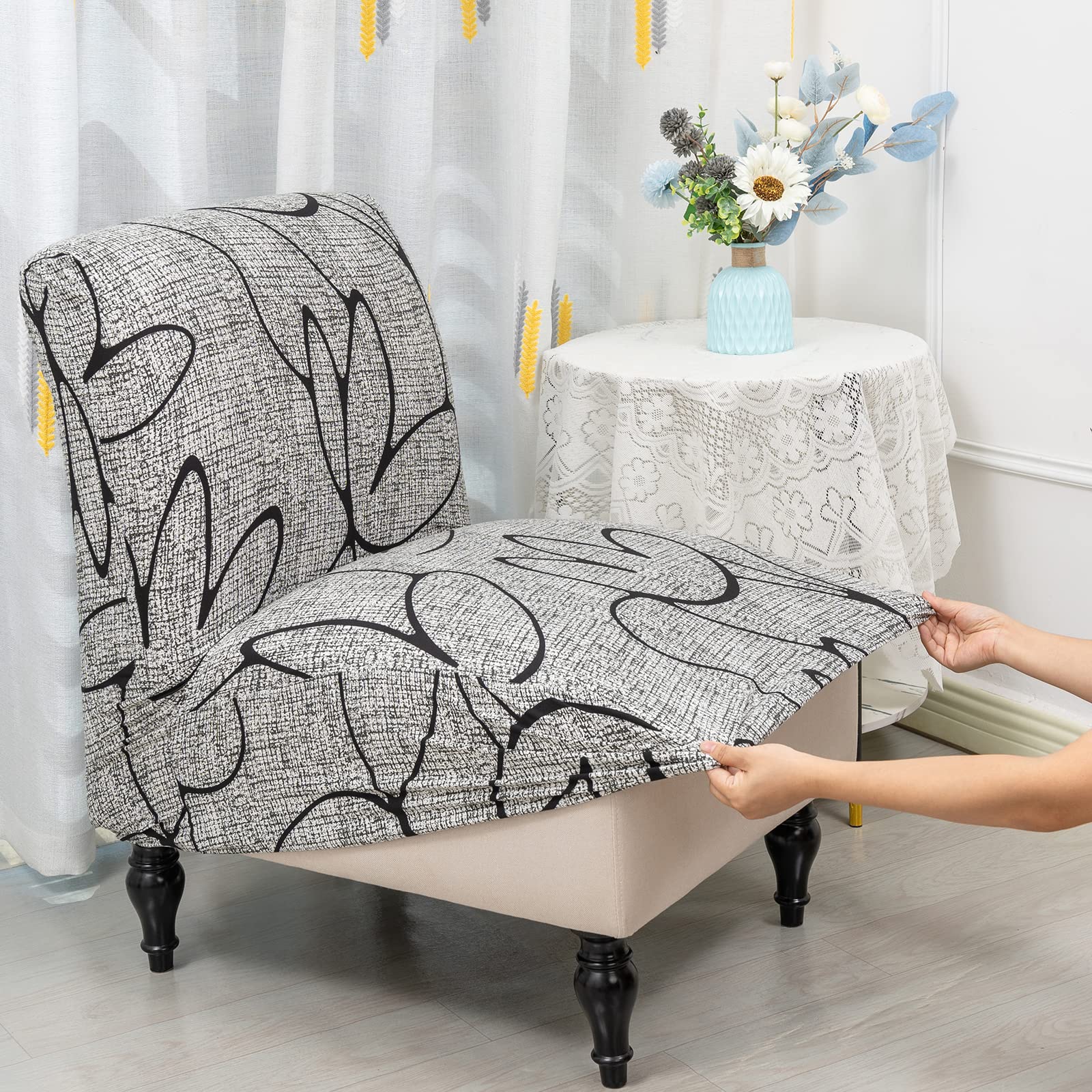 Liykimt Armless Accent Slipper Chair Cover Slipcover,Slipper Chair Without Arms Fabric Stretch Spandex Removable For Armless Cha