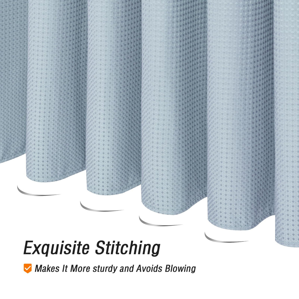 Gibelle Fog Blue Shower Curtain, Waffle Weave Textured Fabric Shower Curtain For Bathroom - Soft Cloth & Hotel Spa Luxury, Water