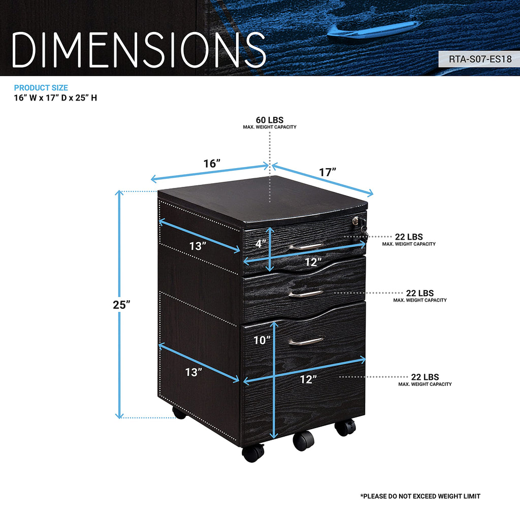 Techni Mobili Rolling Storage And File Cabinet, Espresso