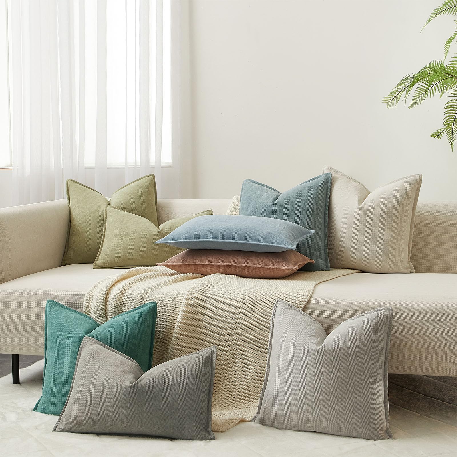 Juspurbet Turquoise Herringbone Textured Throw Pillow Covers 16X16 Inch Set Of 2 For Home Decor Living Room Couch Bed Decorative